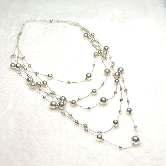 Vintage 90's Silvertone Balls (5) Multi Stand Necklace - Picture 5 of 11
